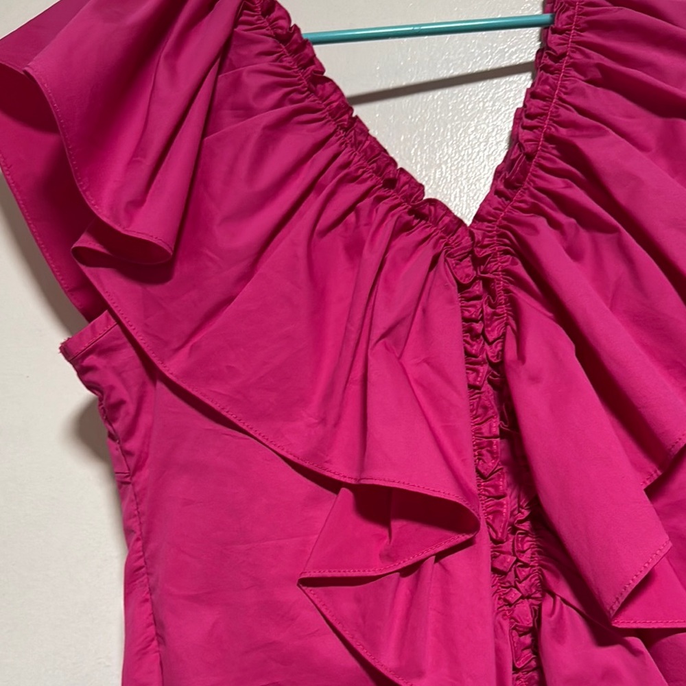 Pink Ruched Ruffled Tie Front Blouse - Picture 4 of 4